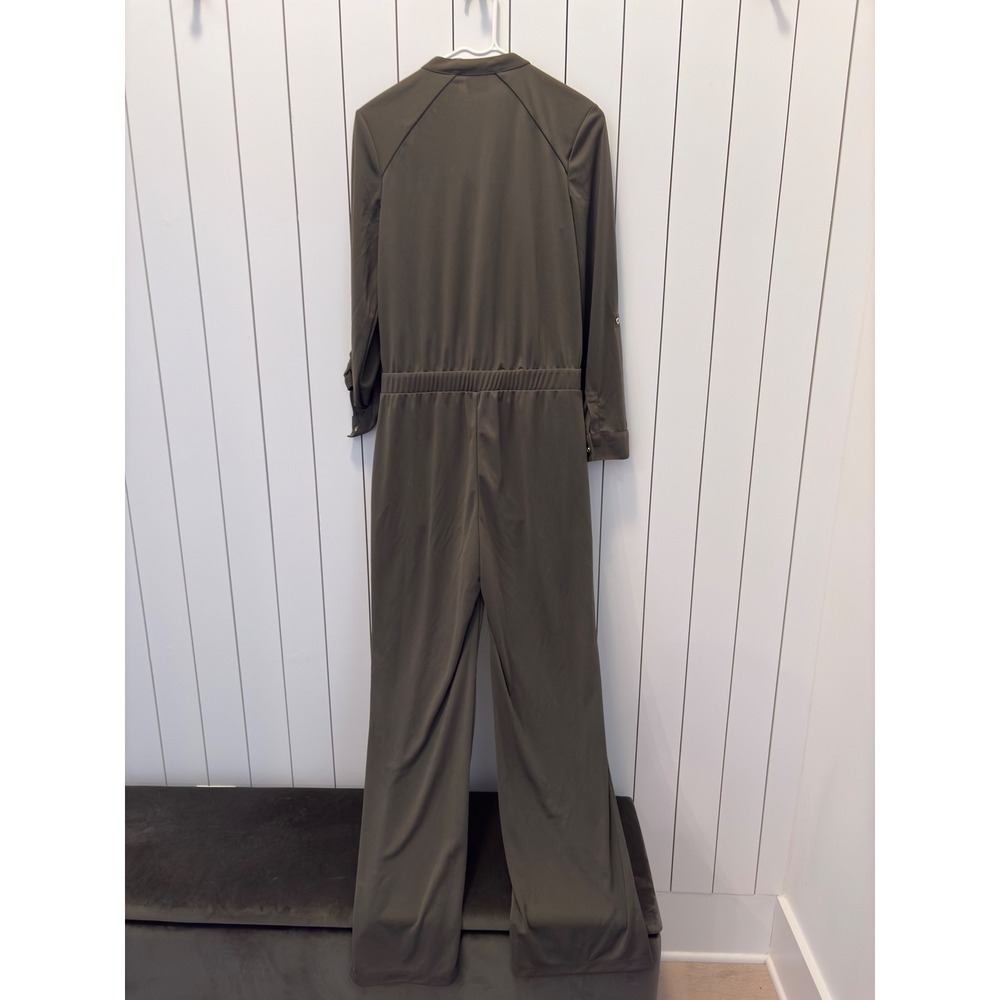 NWT Chico's Jumpsuit Womens 0 Green Ruffle Utility Wide Leg Safari Workwear Chic - Picture 3 of 3